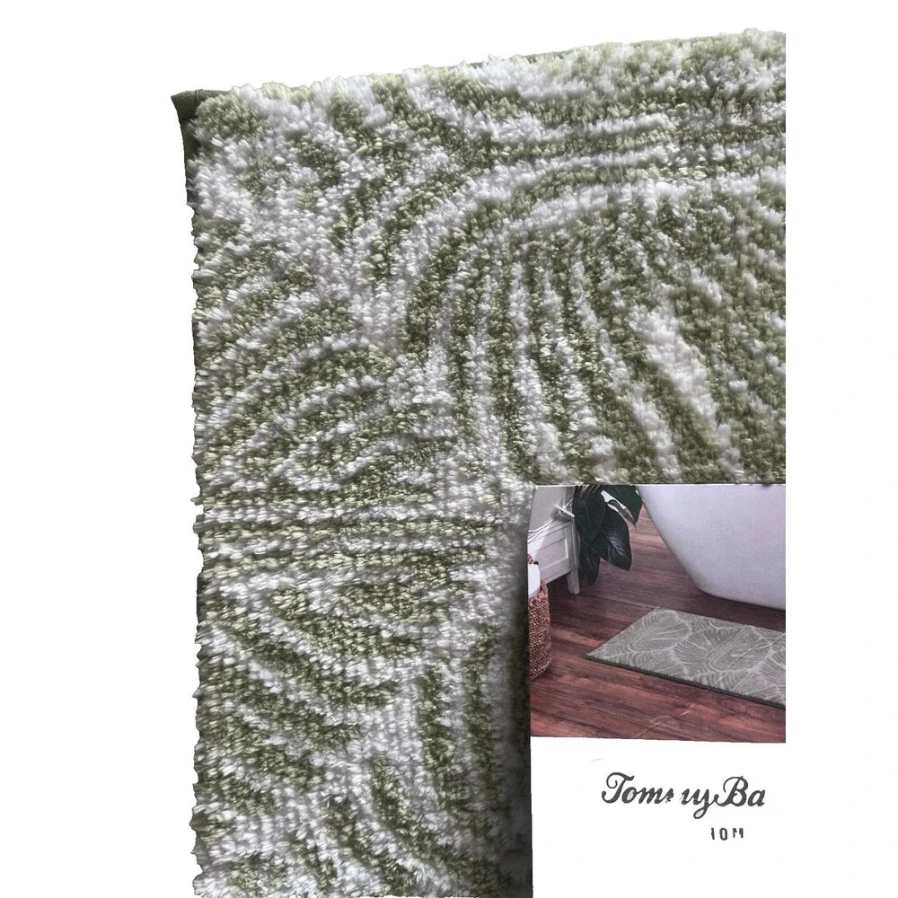 Tommy Bahama Bathroom Rug Green White Skid Resistant Machine Washable 17x 24